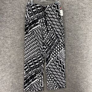 New Josie Pants Women M Medium Black Geometric High Rise Straight Rayon Casual